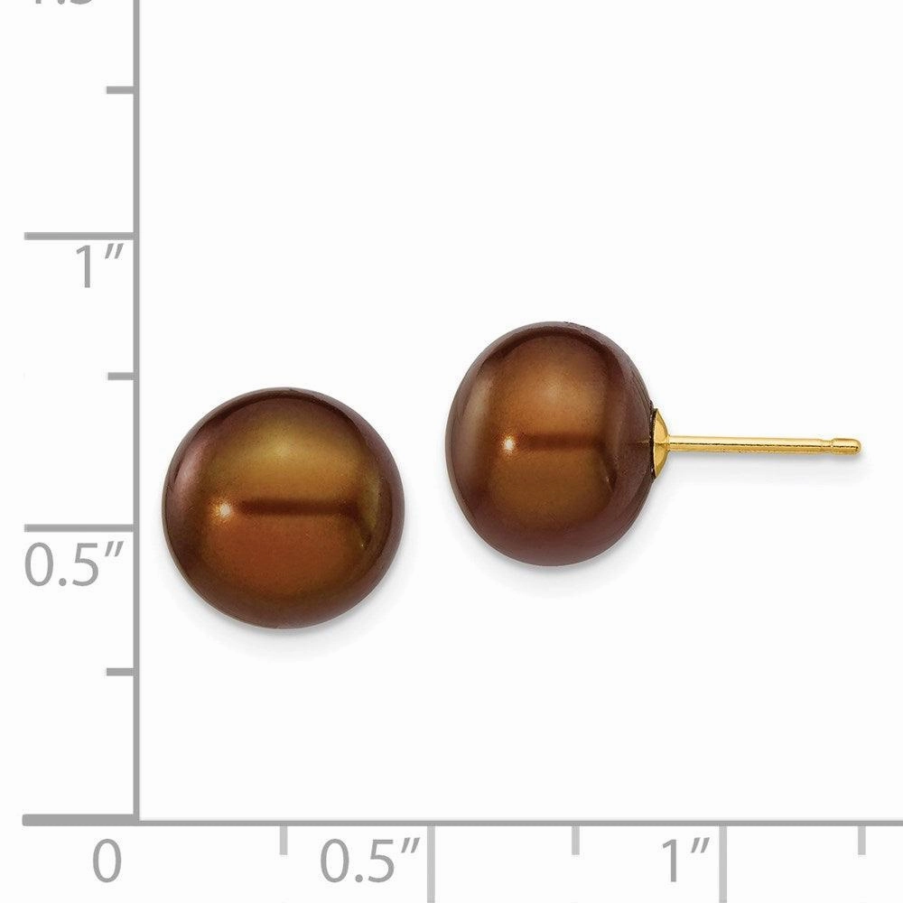 14k 10-11mm Coffee Button Freshwater Cultured Pearl Stud Post Earrings