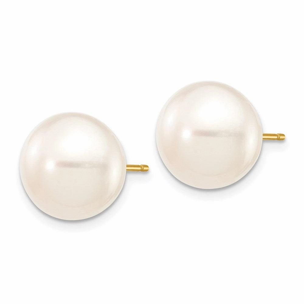 14k 11-12mm White Button Freshwater Cultured Pearl Stud Post Earrings