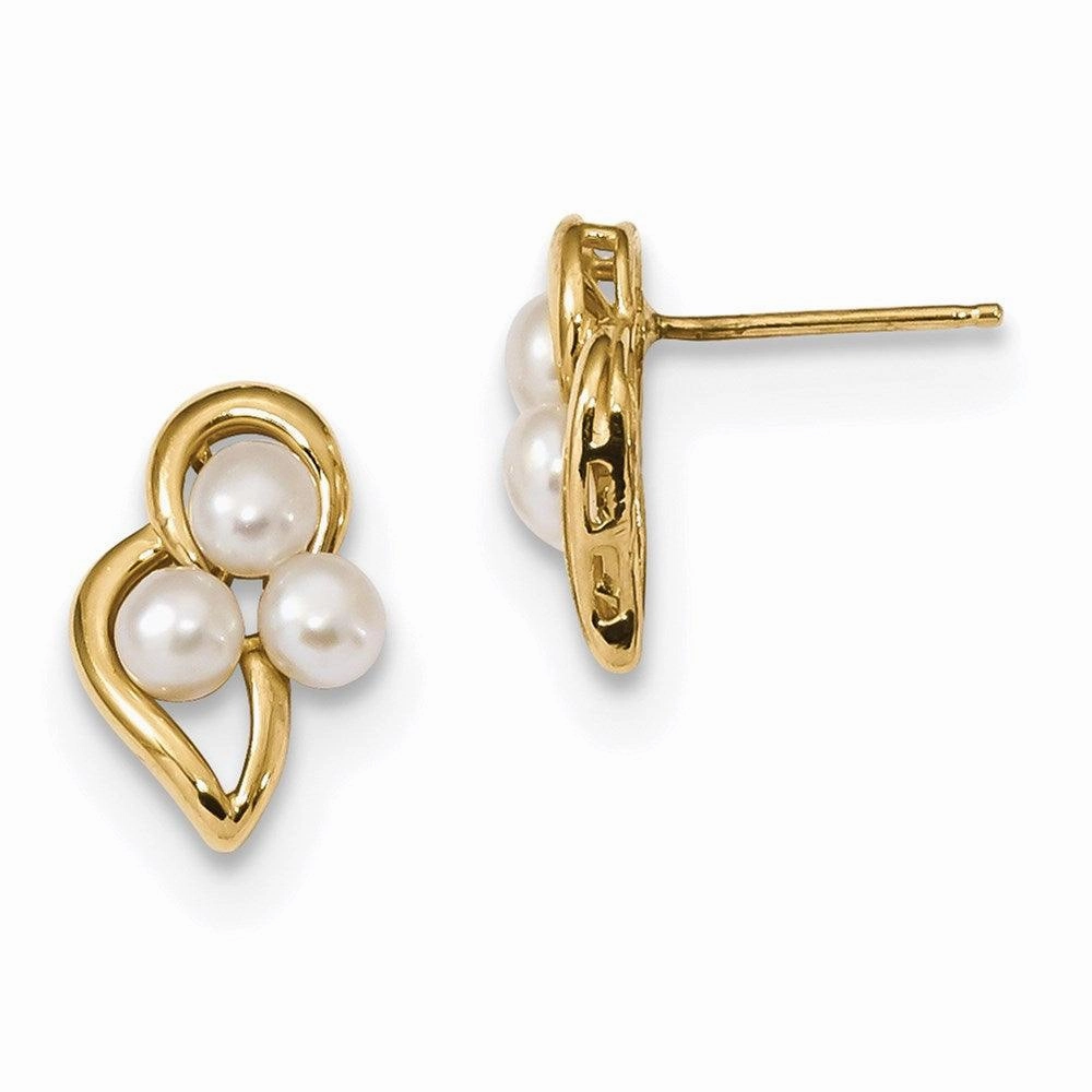 14k 3-4mm White Button Freshwater Cultured Pearl Post Earrings