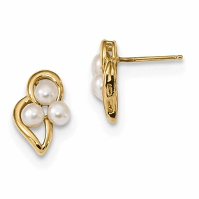 14k 3-4mm White Button Freshwater Cultured Pearl Post Earrings