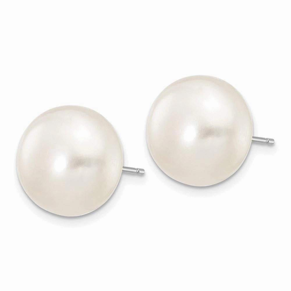 14k White Gold 12-13mm White Button FW Cultured Pearl Stud Post Earrings