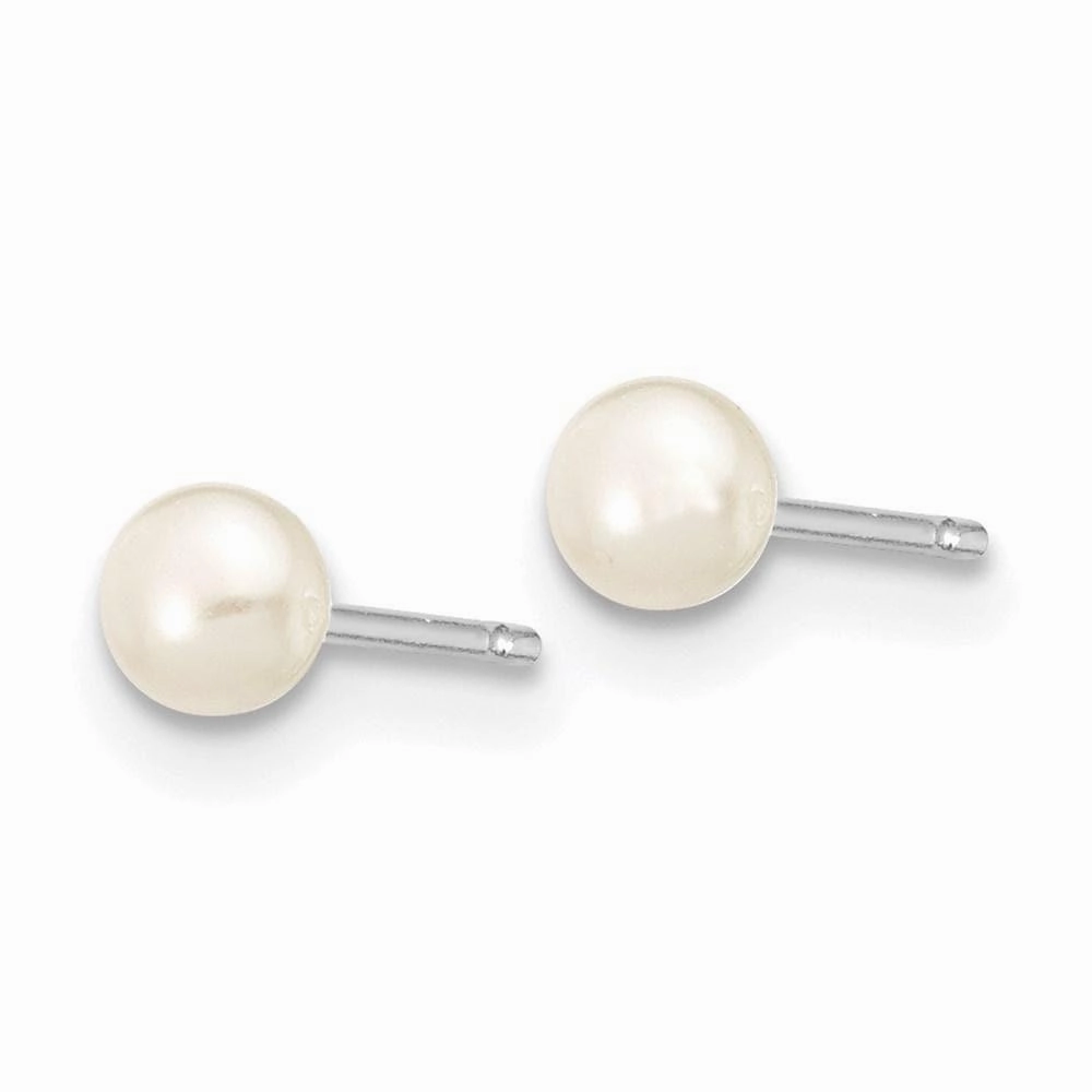 14k White Gold 3-4mm White Button FW Cultured Pearl Stud Post Earrings