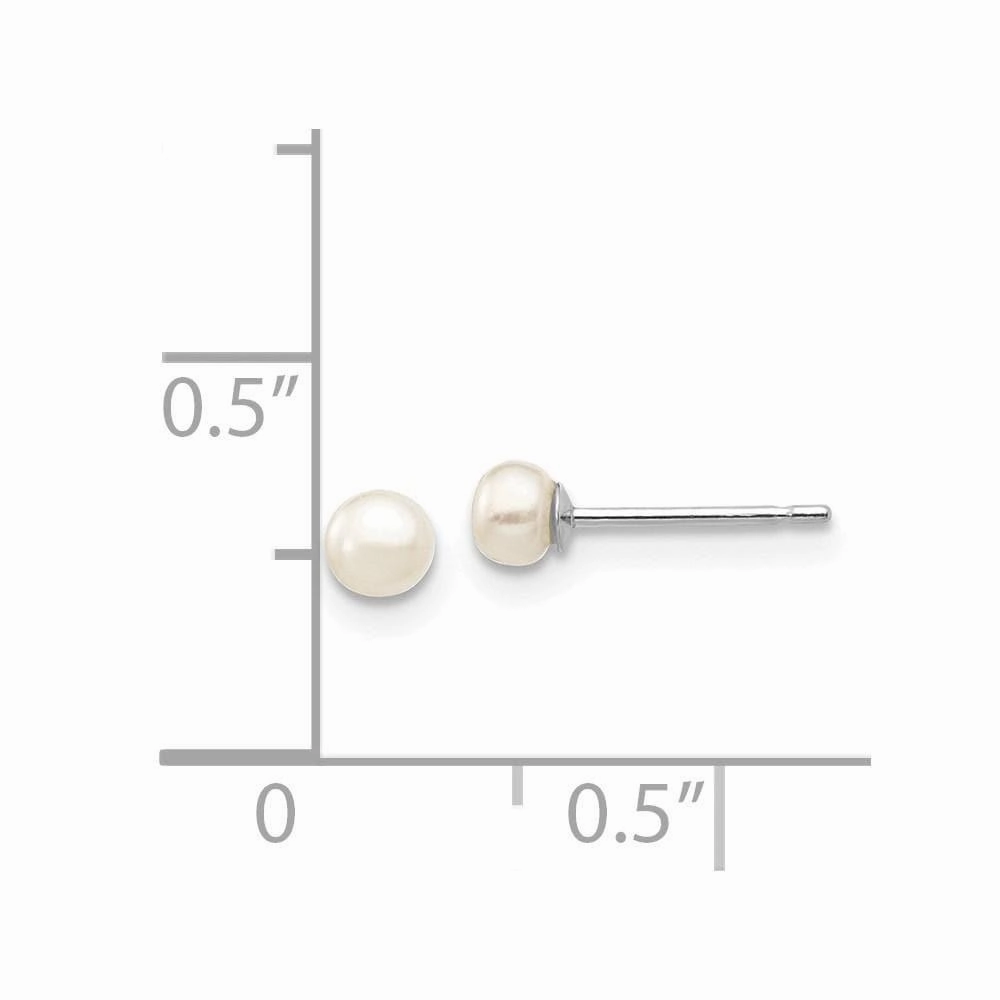 14k White Gold 3-4mm White Button FW Cultured Pearl Stud Post Earrings
