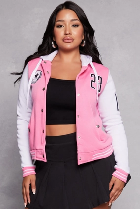 23 LA Graphic Patch Hooded Baseball Jacket