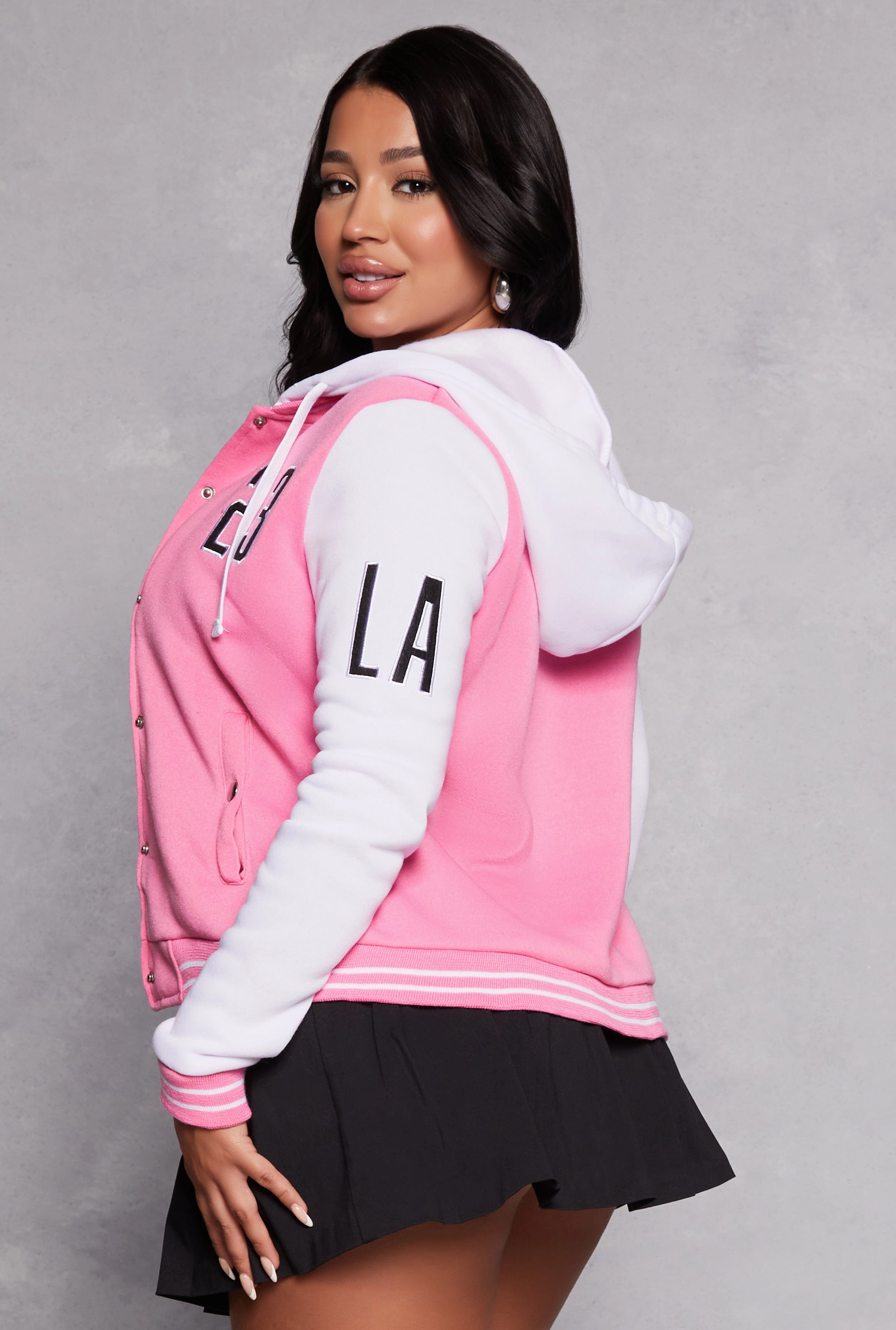 23 LA Graphic Patch Hooded Baseball Jacket