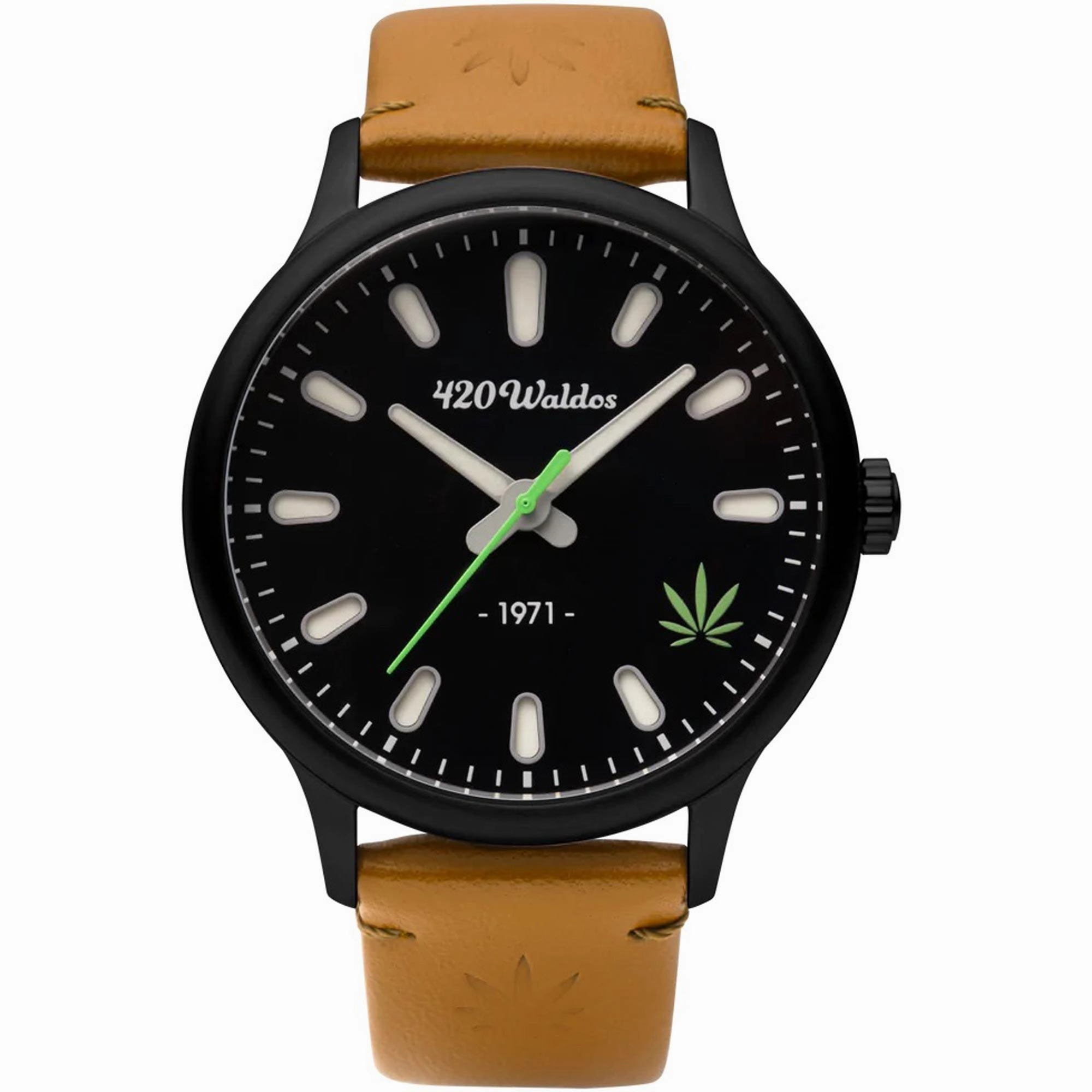 420Waldos Men's Watch - Bud Stainless Steel Case Tan Genuine Leather Strap | W1002
