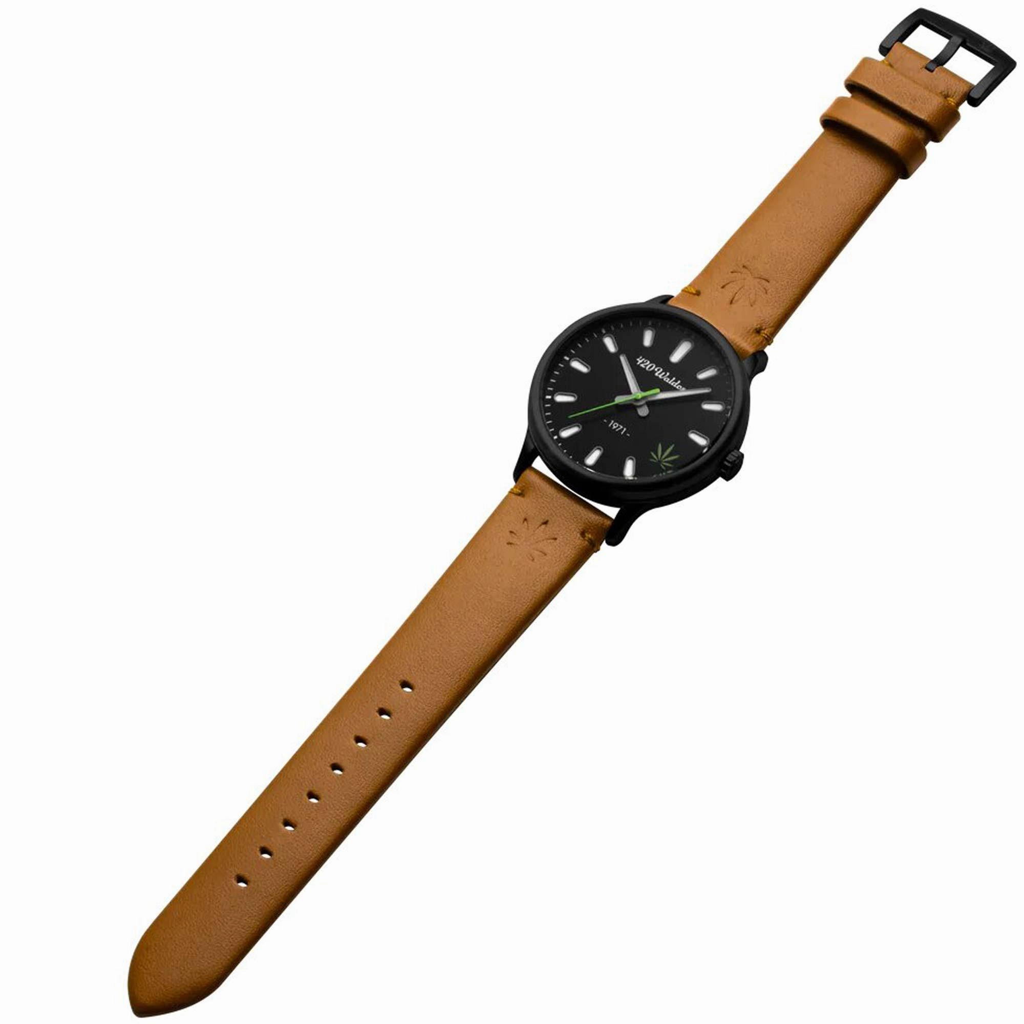 420Waldos Men's Watch - Bud Stainless Steel Case Tan Genuine Leather Strap | W1002