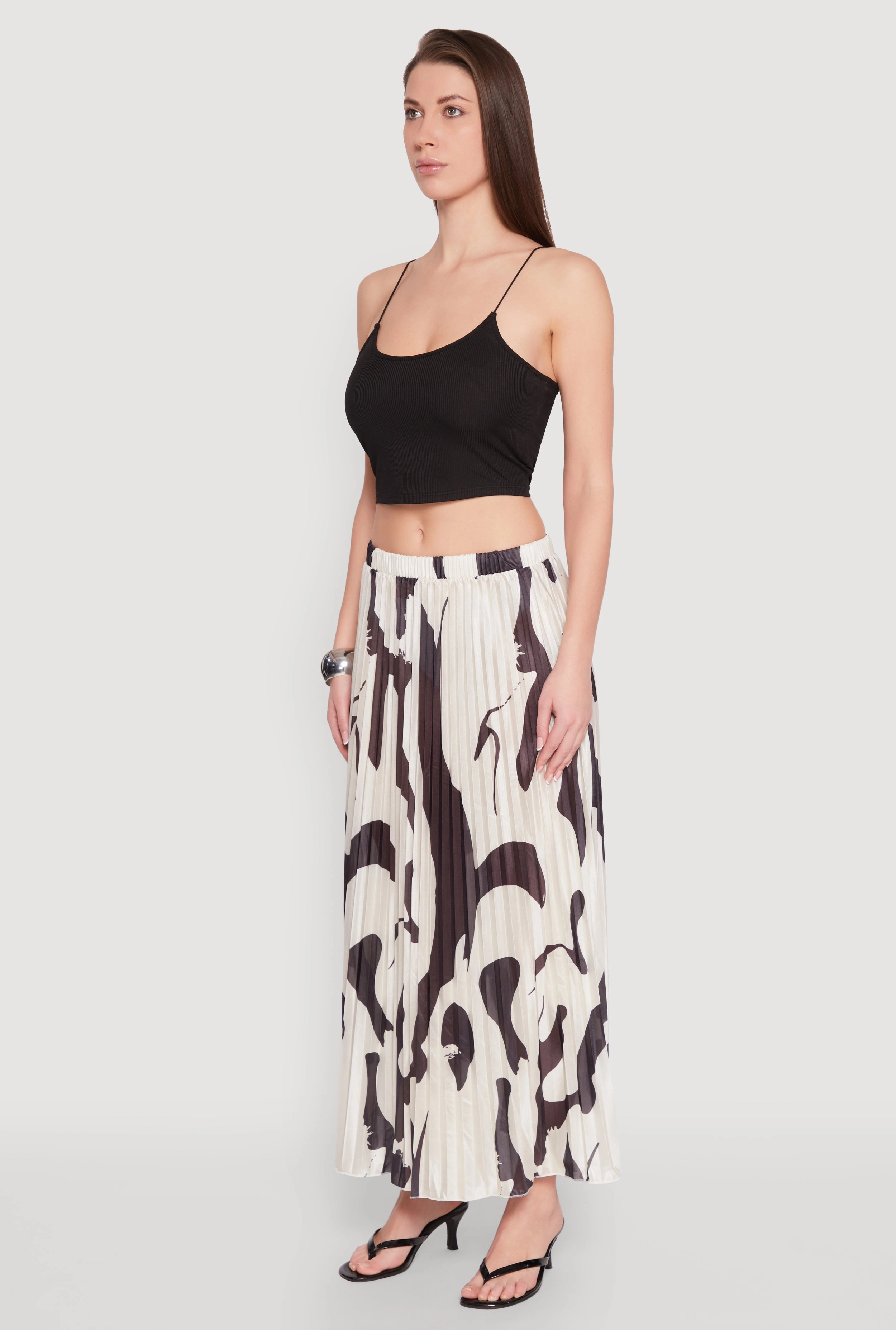 Abstract Print Plisse Maxi Skirt