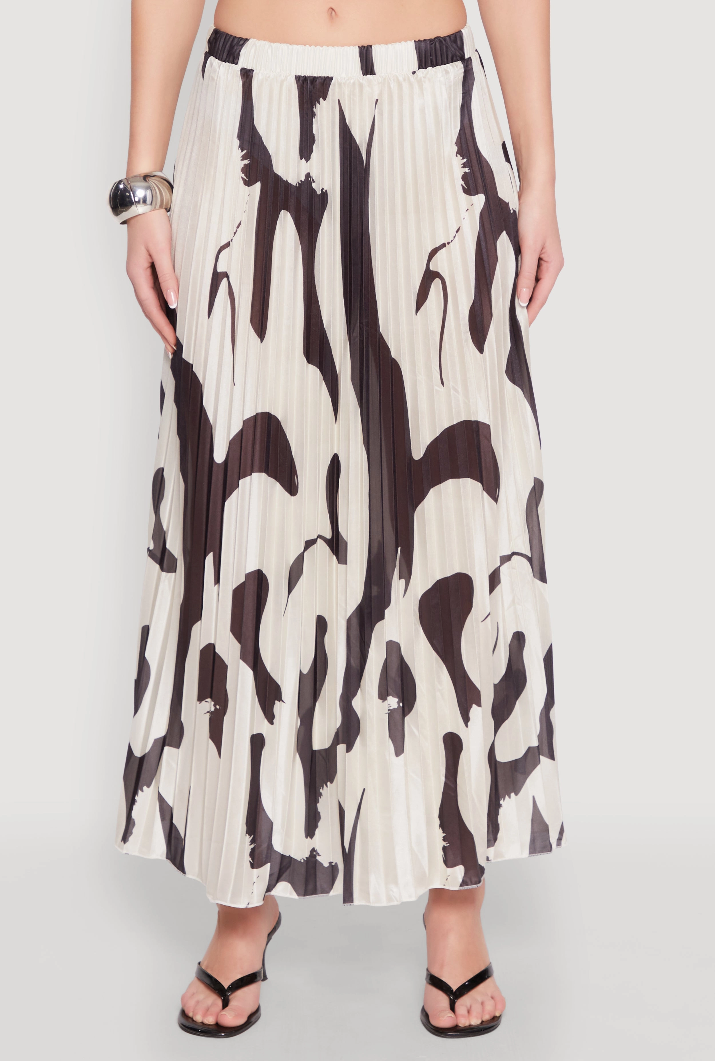 Abstract Print Plisse Maxi Skirt