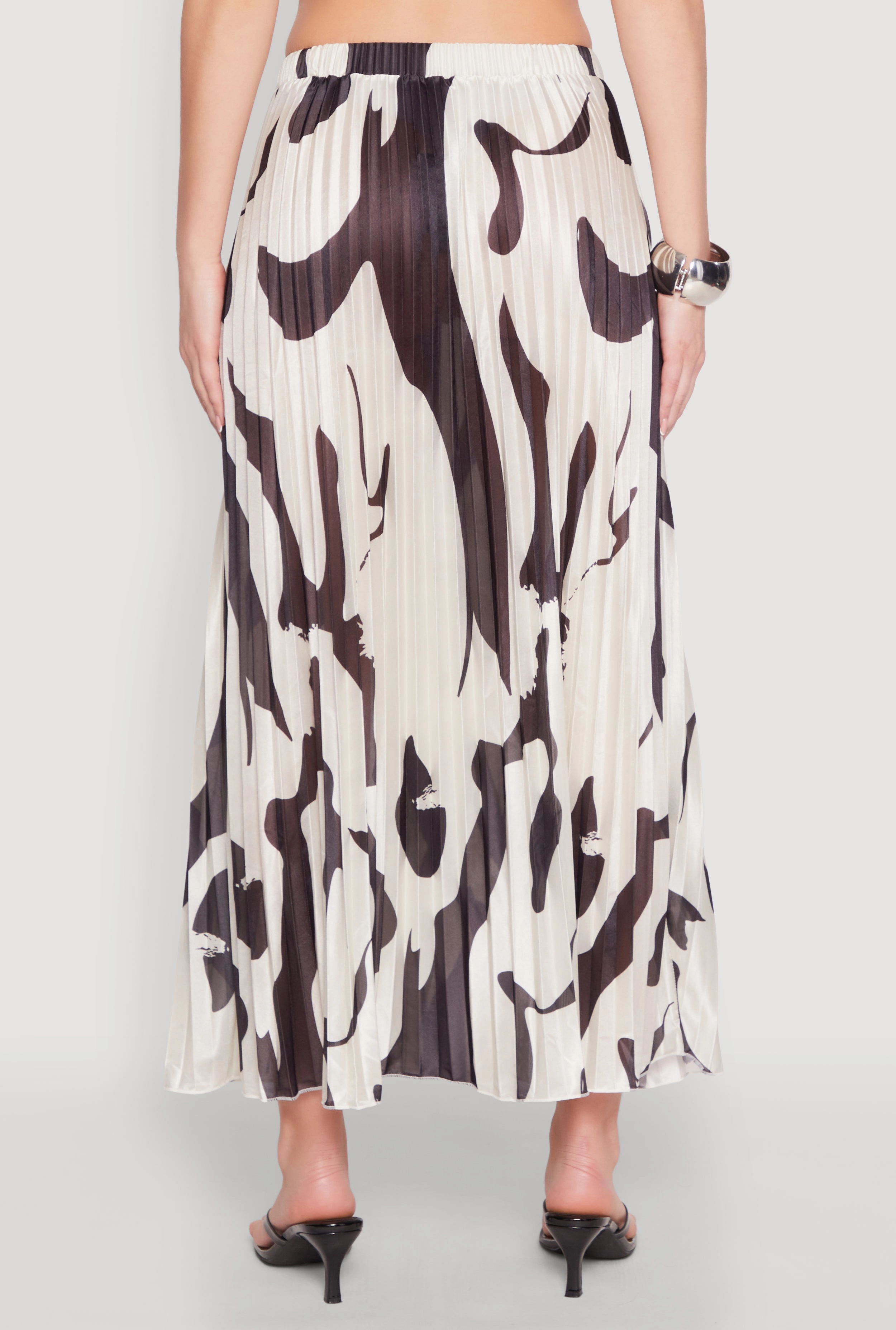 Abstract Print Plisse Maxi Skirt