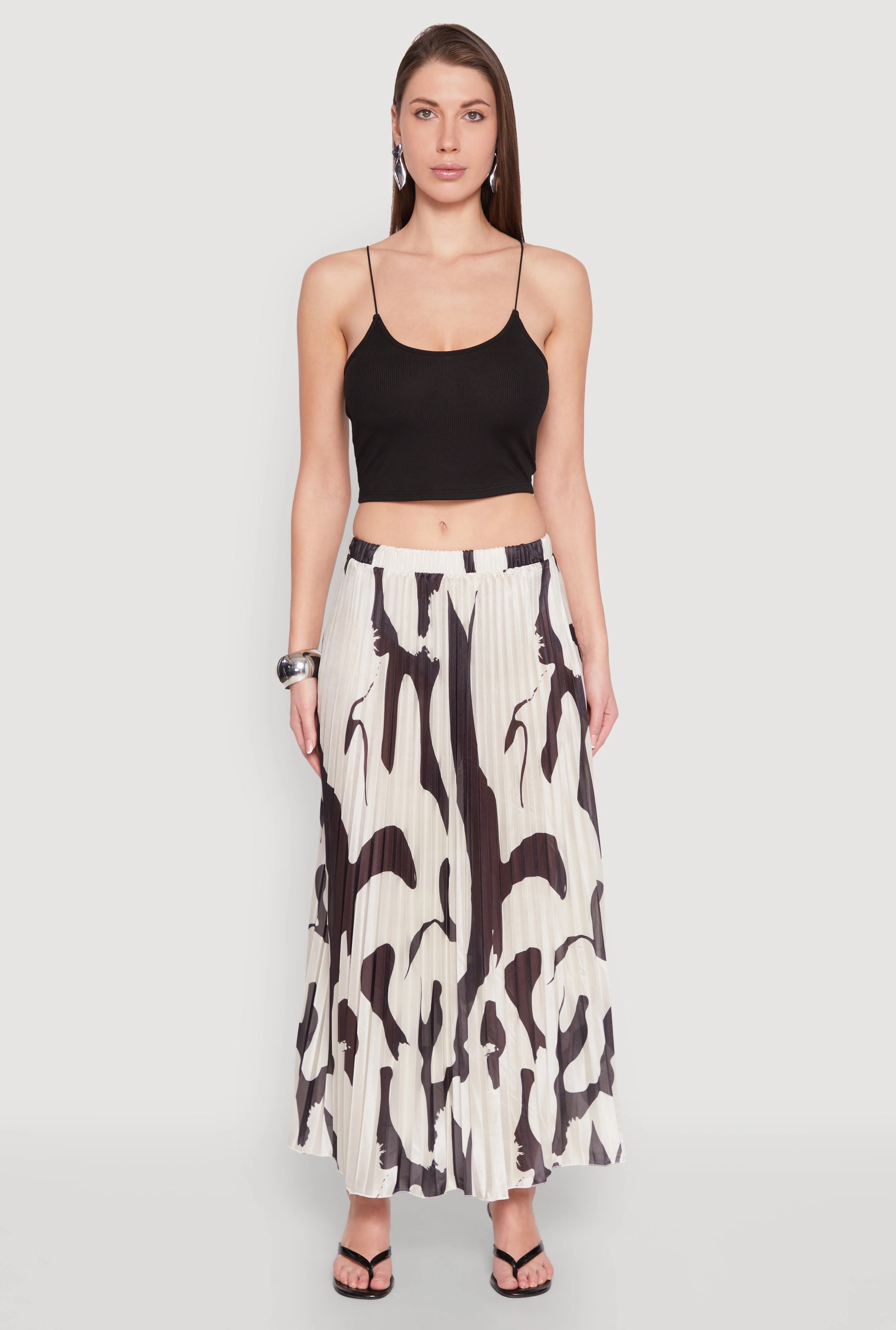 Abstract Print Plisse Maxi Skirt