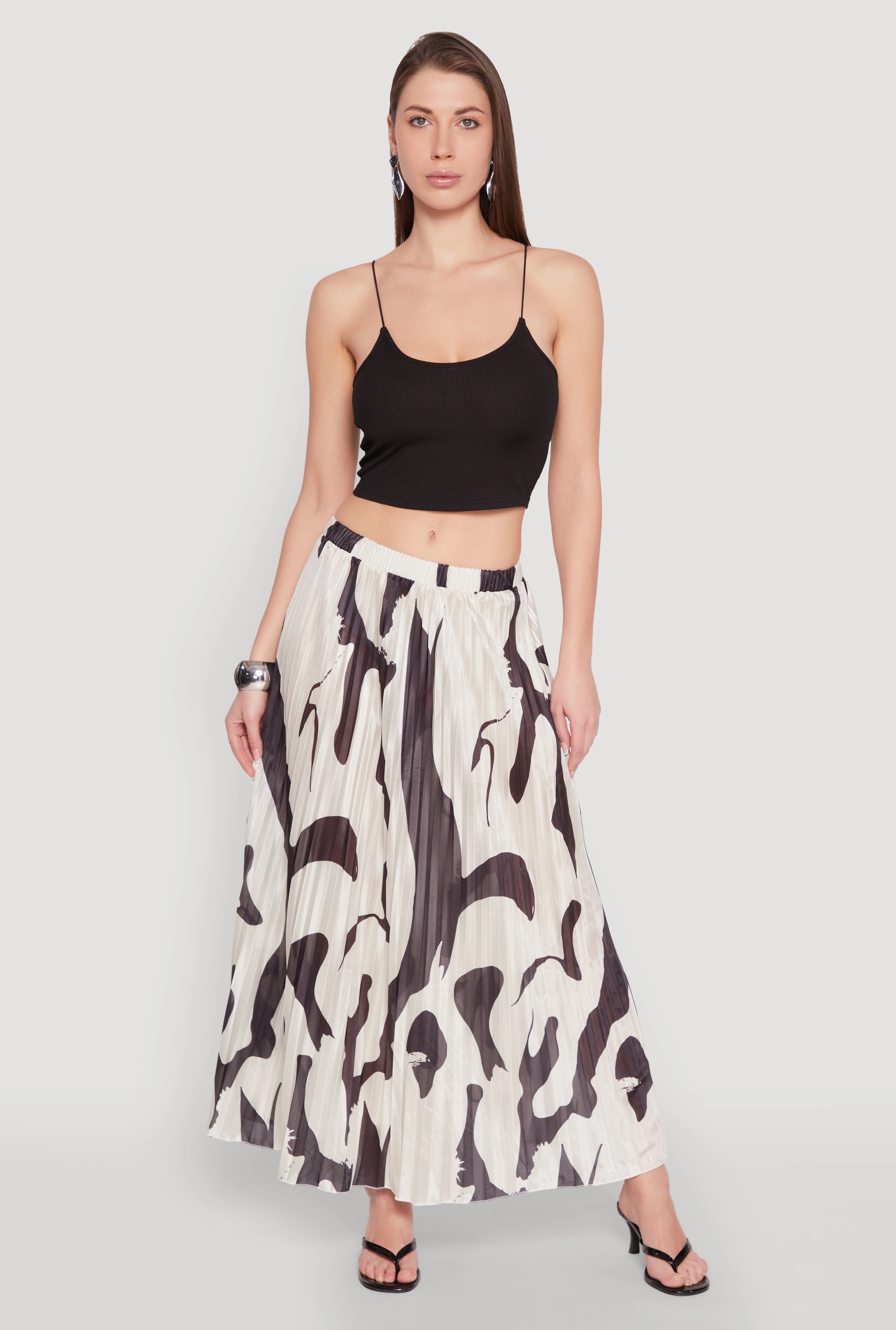 Abstract Print Plisse Maxi Skirt