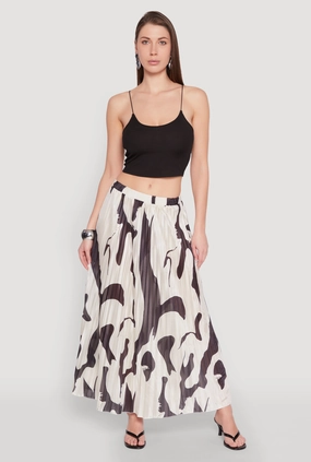 Abstract Print Plisse Maxi Skirt