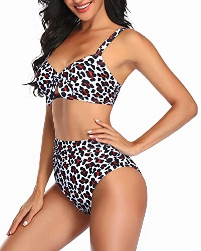 Adjustable Spaghetti Straps Bikini Set For Women Bathing Suits-White Leopard