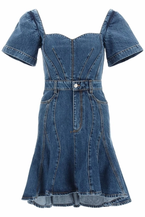 Alexander McQueen Fluted Denim Mini Dress