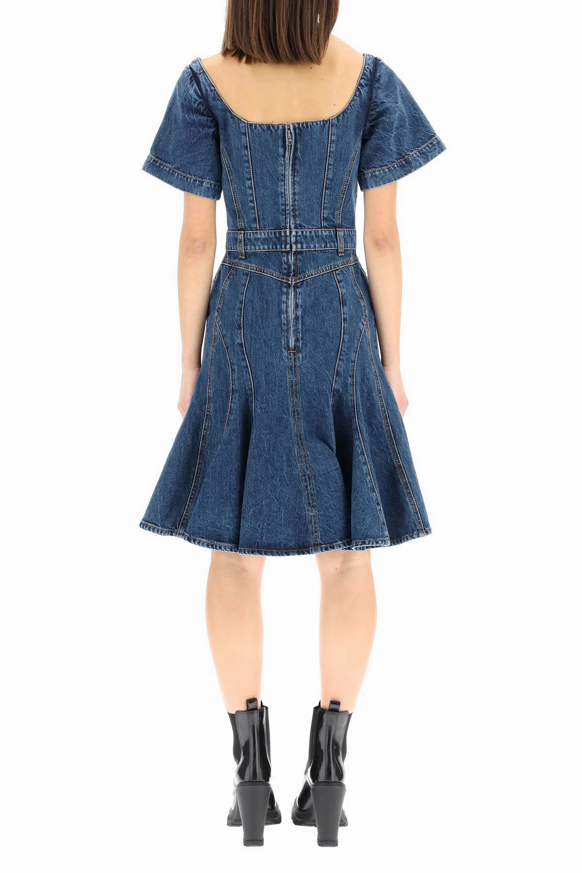 Alexander McQueen Fluted Denim Mini Dress