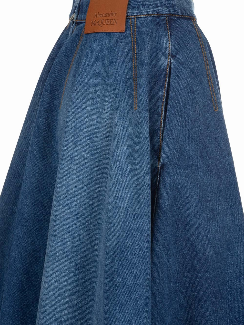 Alexander McQueen Logo Patch Midi Denim Skirt