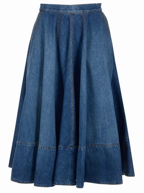 Alexander McQueen Logo Patch Midi Denim Skirt
