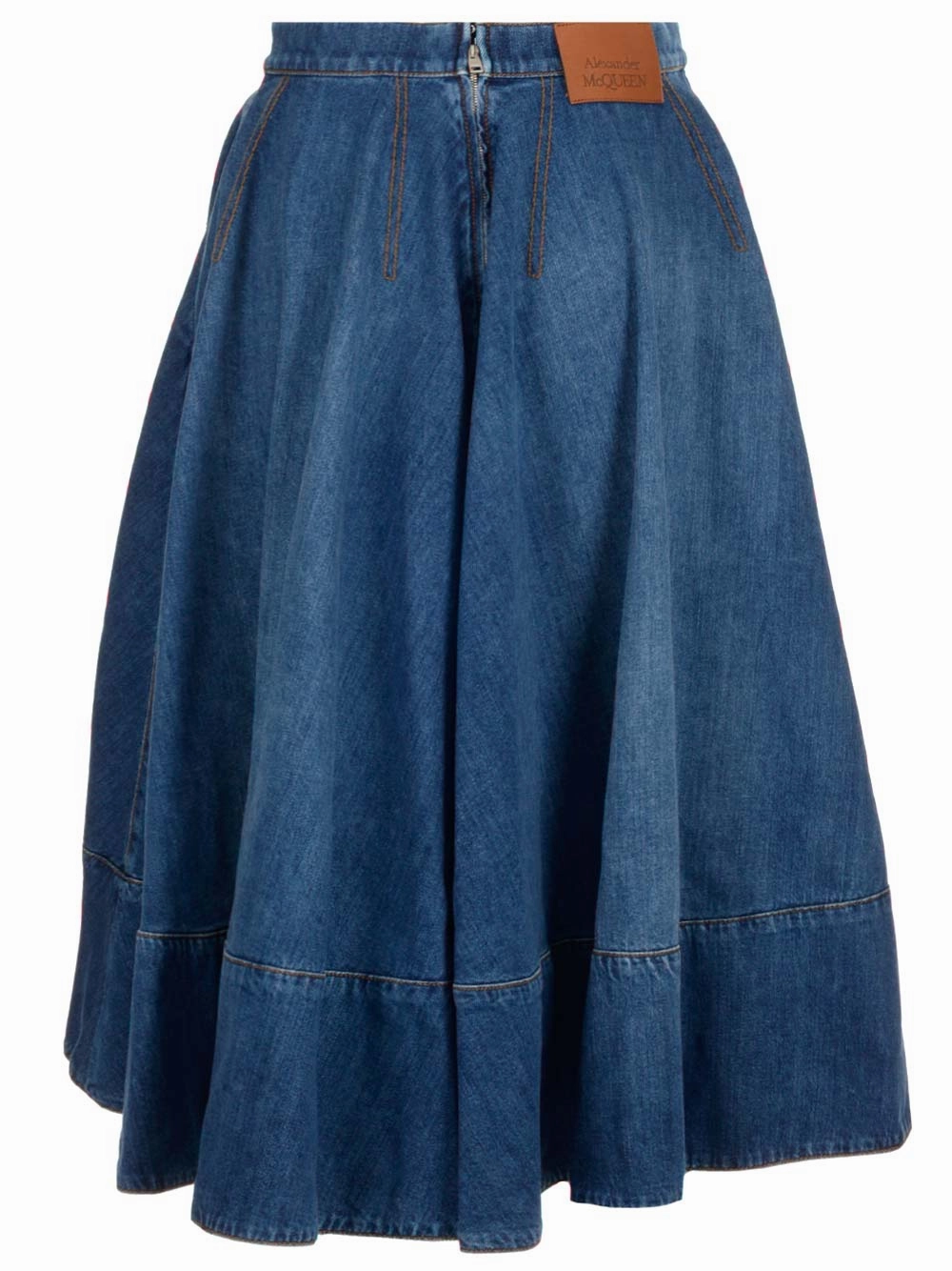 Alexander McQueen Logo Patch Midi Denim Skirt