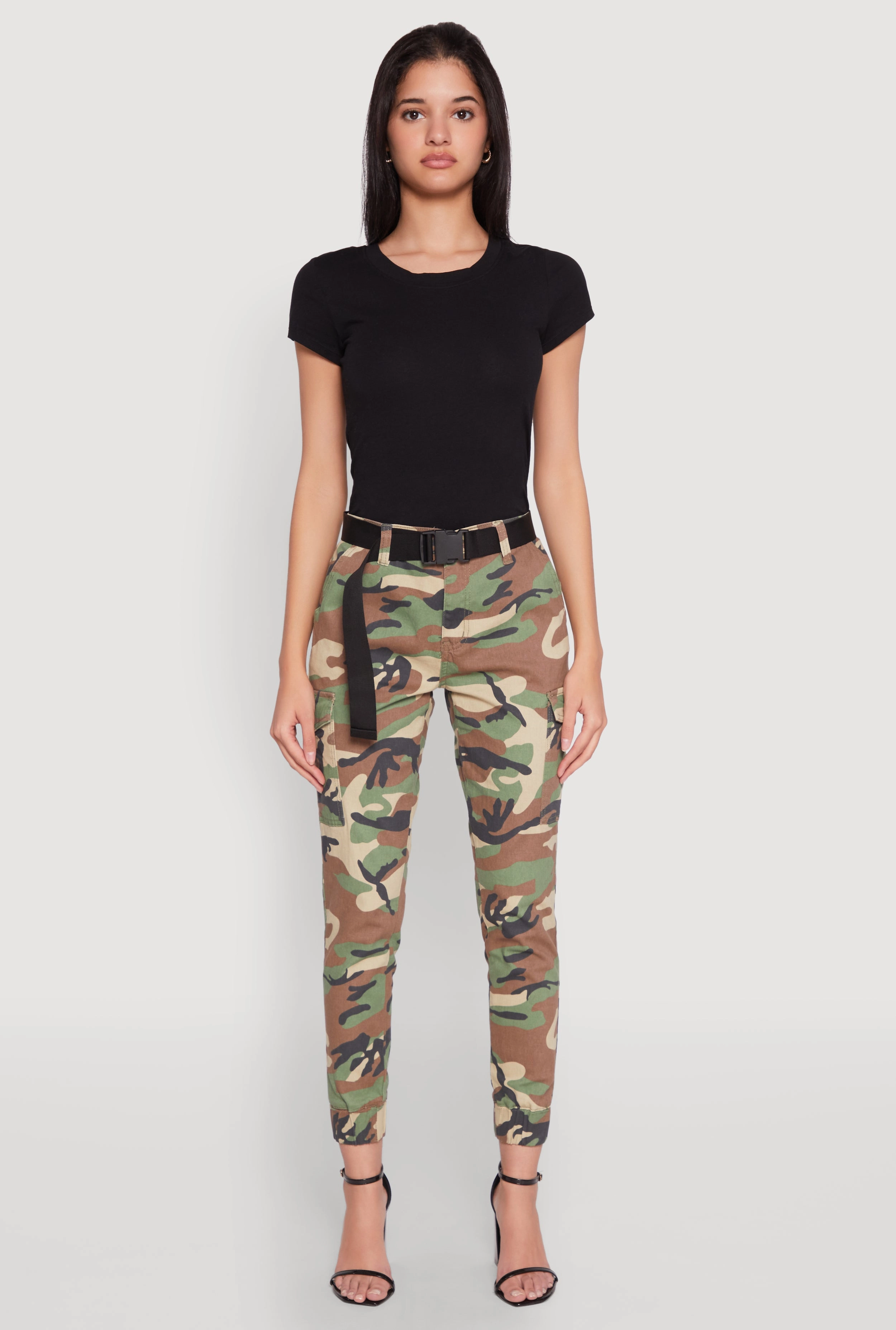 Almost Famous Belted Camo Cargo Joggers