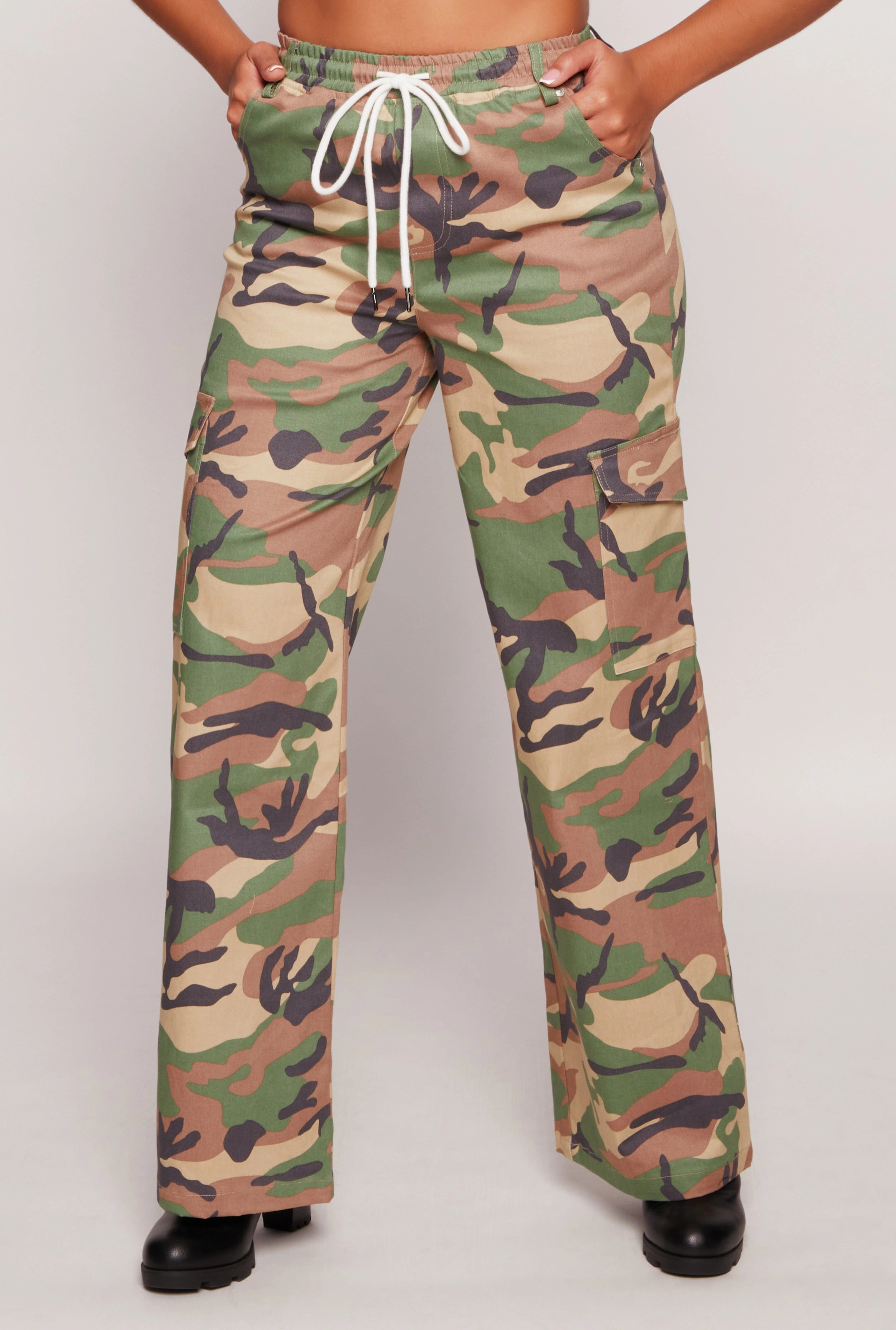 Almost Famous Camo Drawstring Waist Cargo Pants