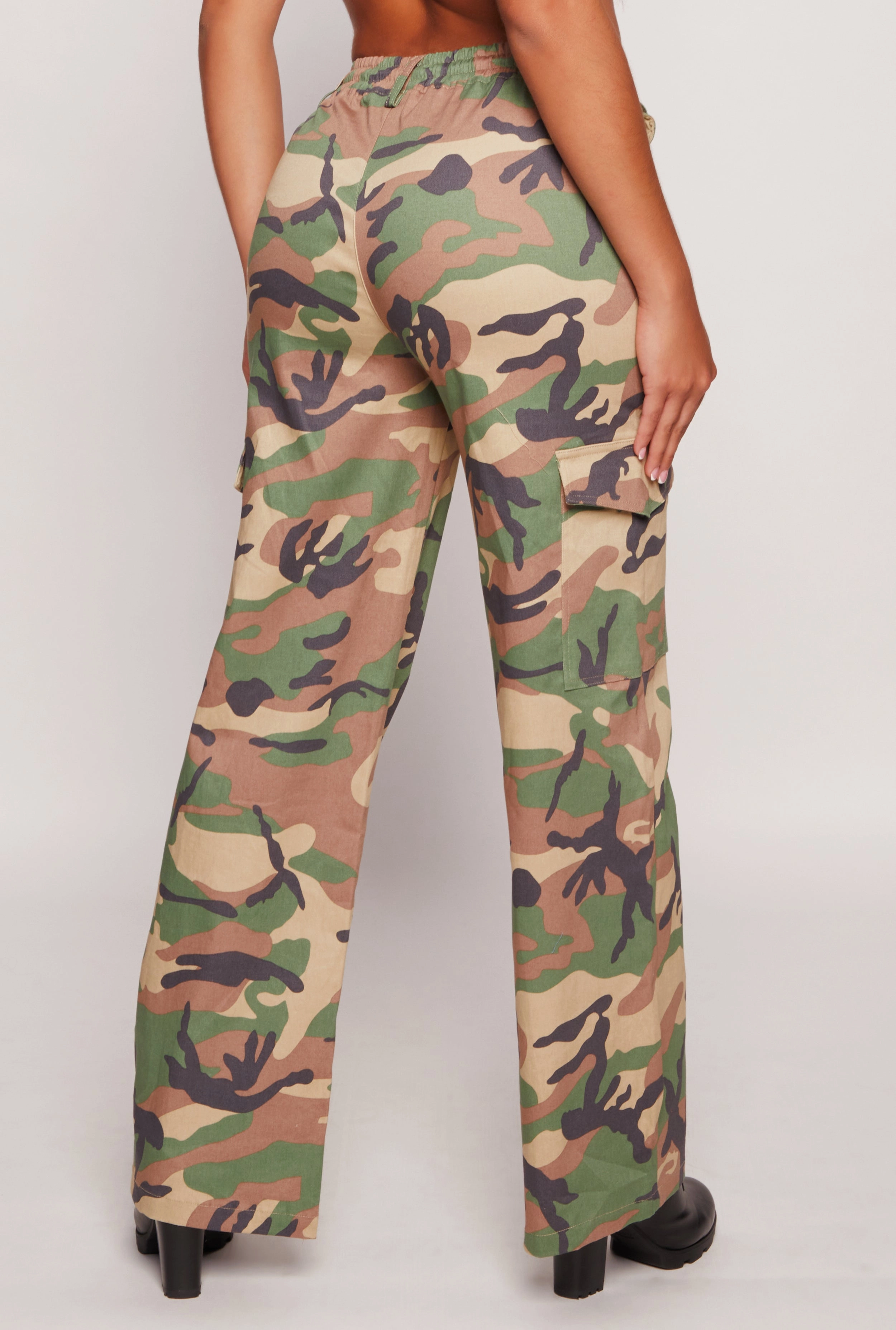 Almost Famous Camo Drawstring Waist Cargo Pants