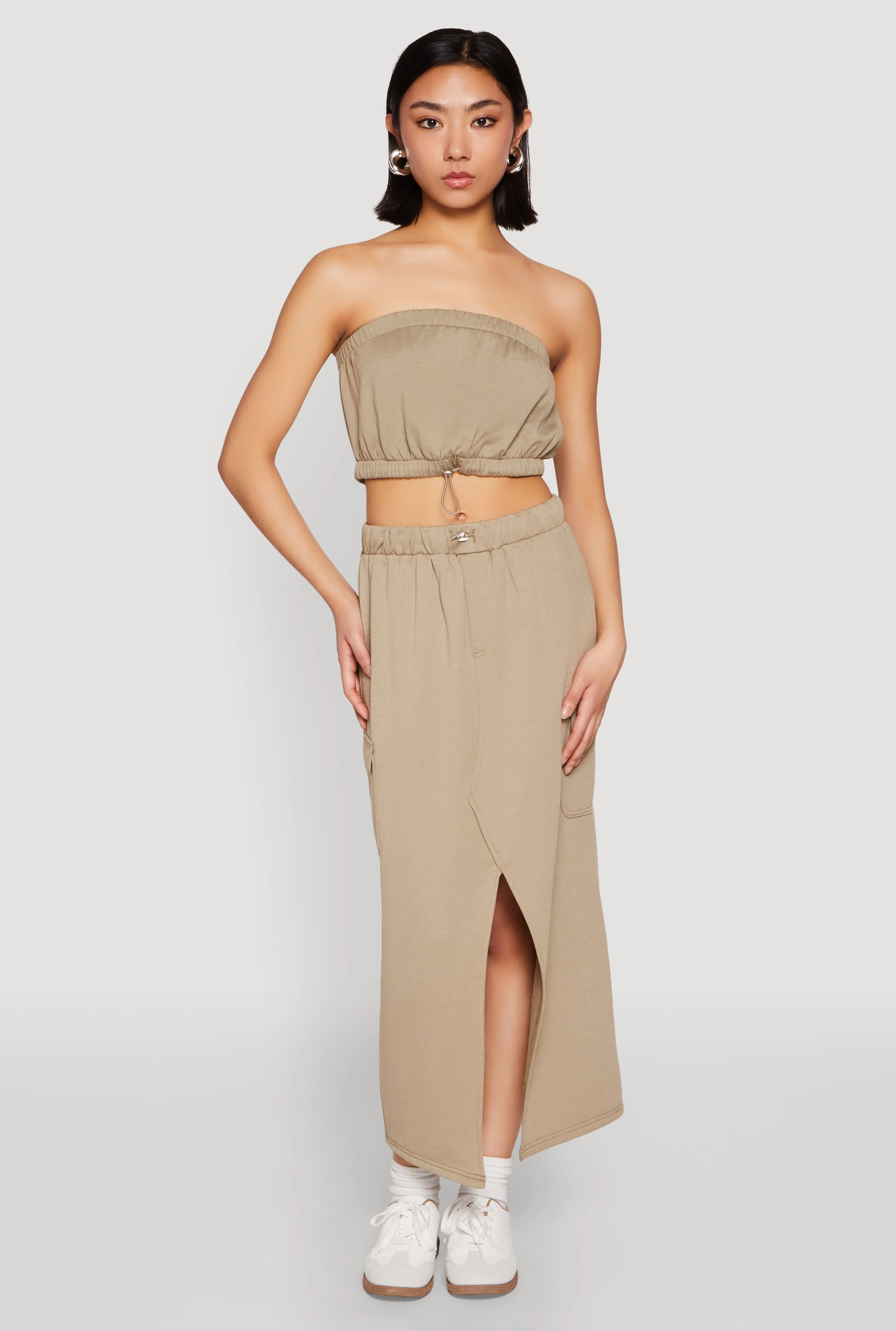 Almost Famous Fleece Slit Front Cargo Skirt