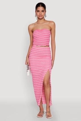 Almost Famous Striped Side Slit Maxi Skirt