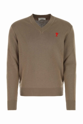 AMI Logo Embroidered V-Neck Knit Jumper