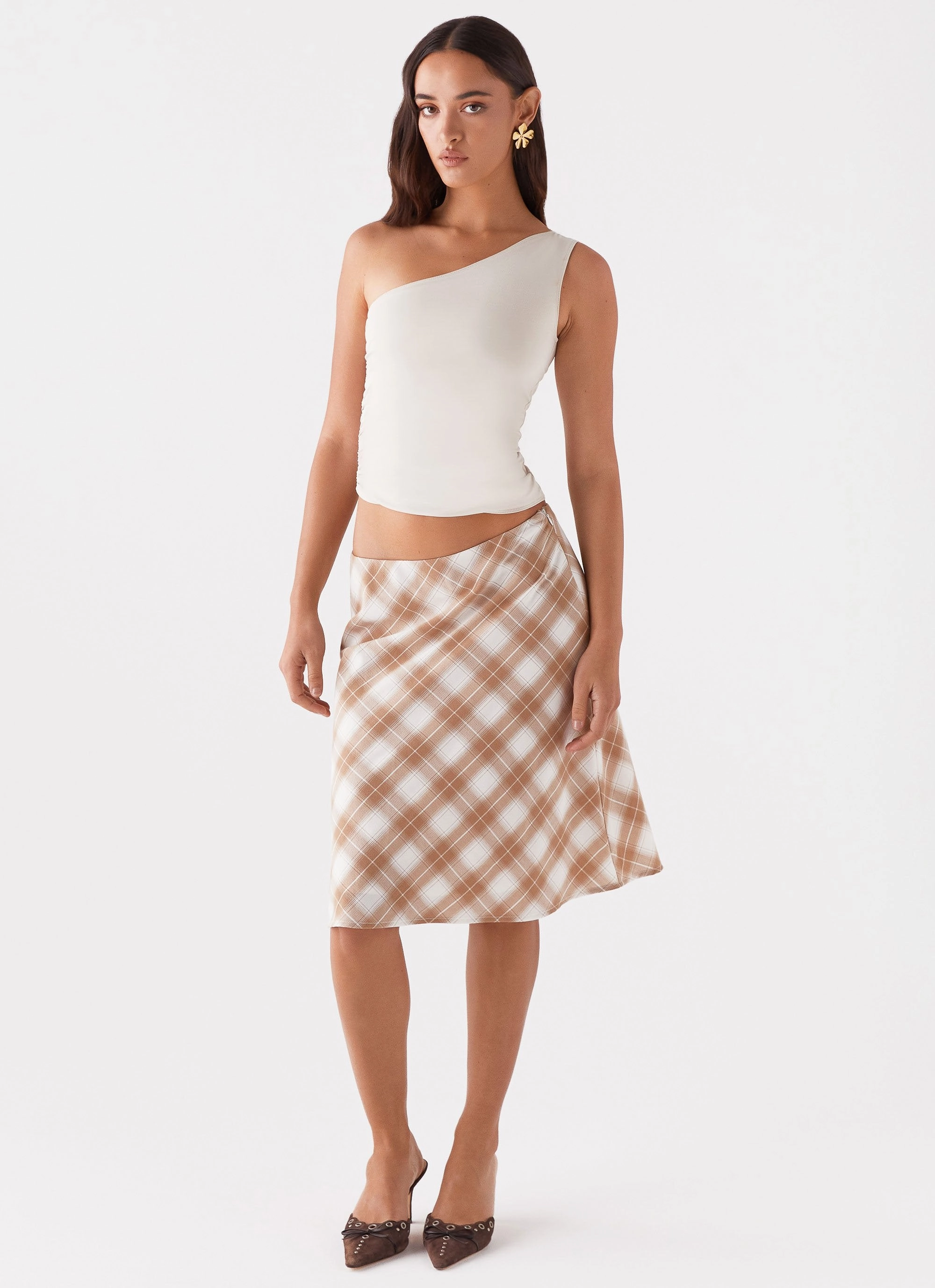 Andie Midi Skirt - Brown/White Plaid