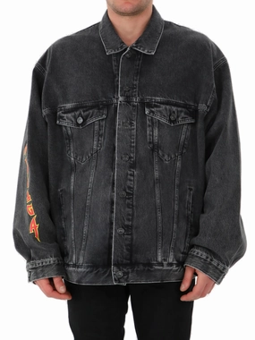 Balenciaga Logo Printed Long Sleeved Denim Jacket