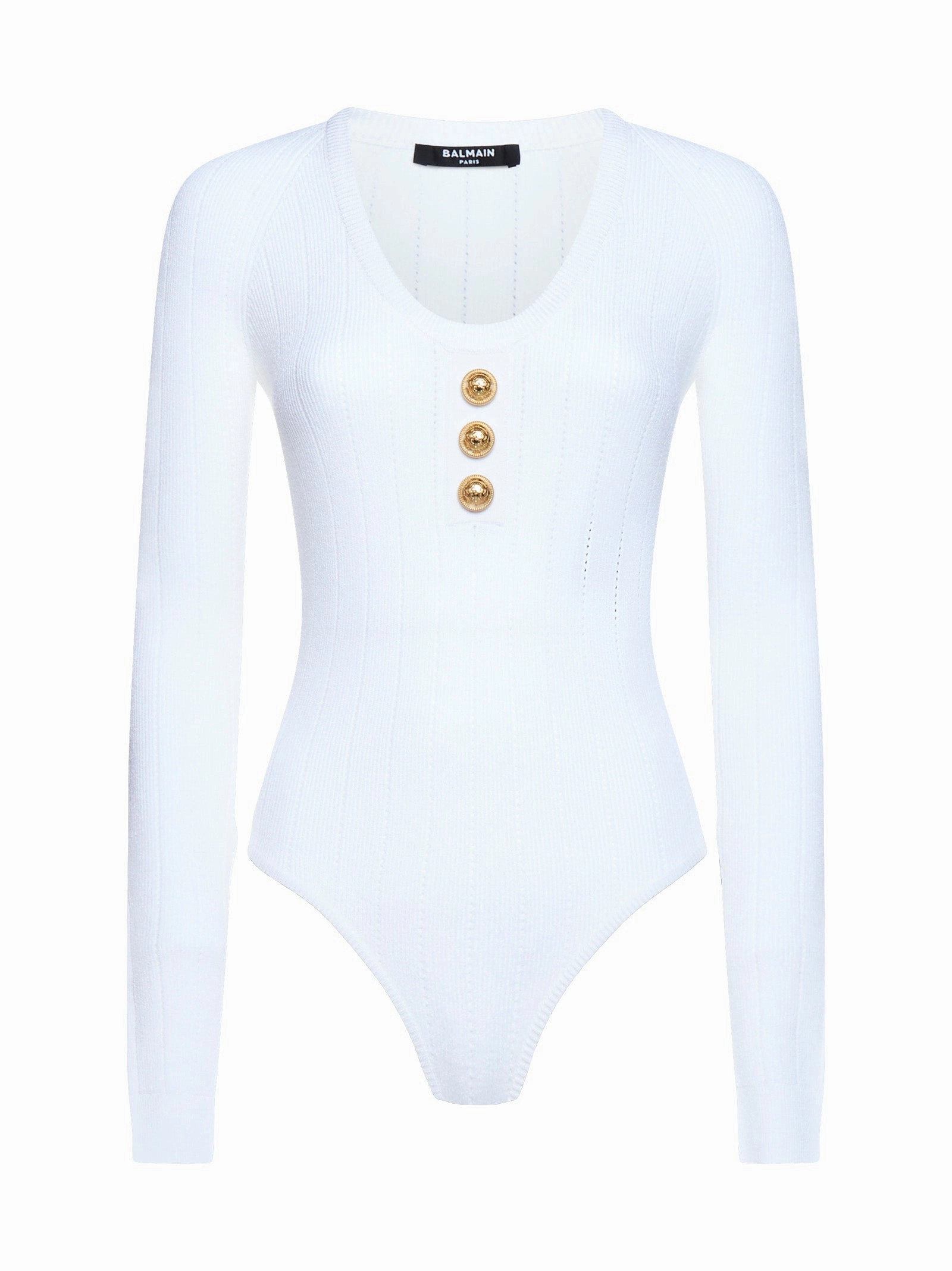 Balmain Button Embellished Fine Ribbed Bodysuit