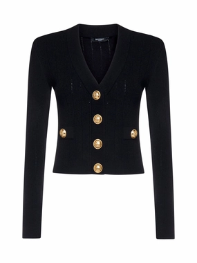 Balmain Button Embellished Ribbed Cardigan