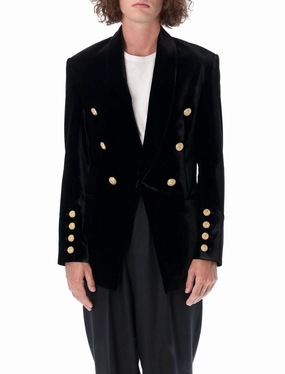 Balmain Button Embellished Velvet Blazer