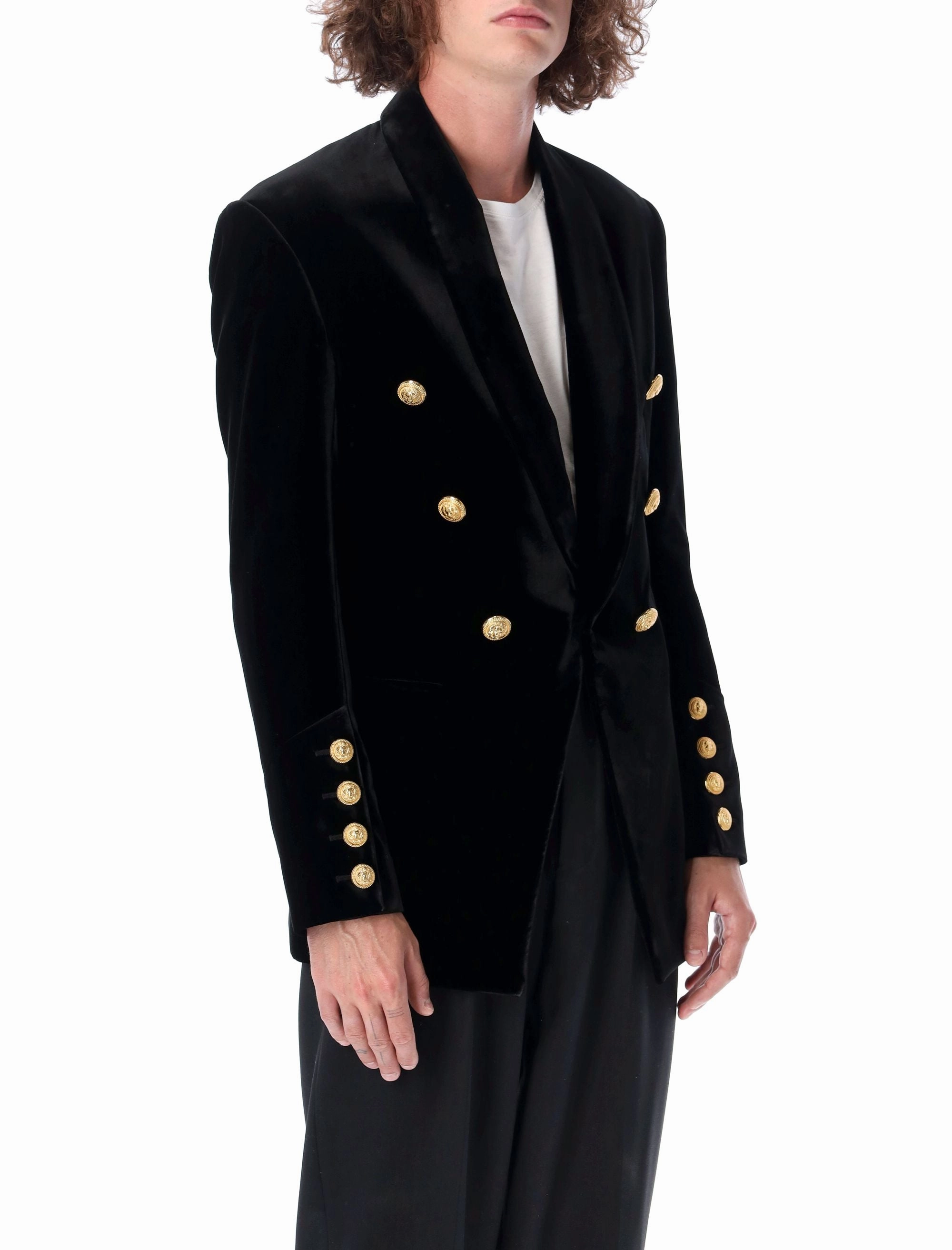Balmain Button Embellished Velvet Blazer