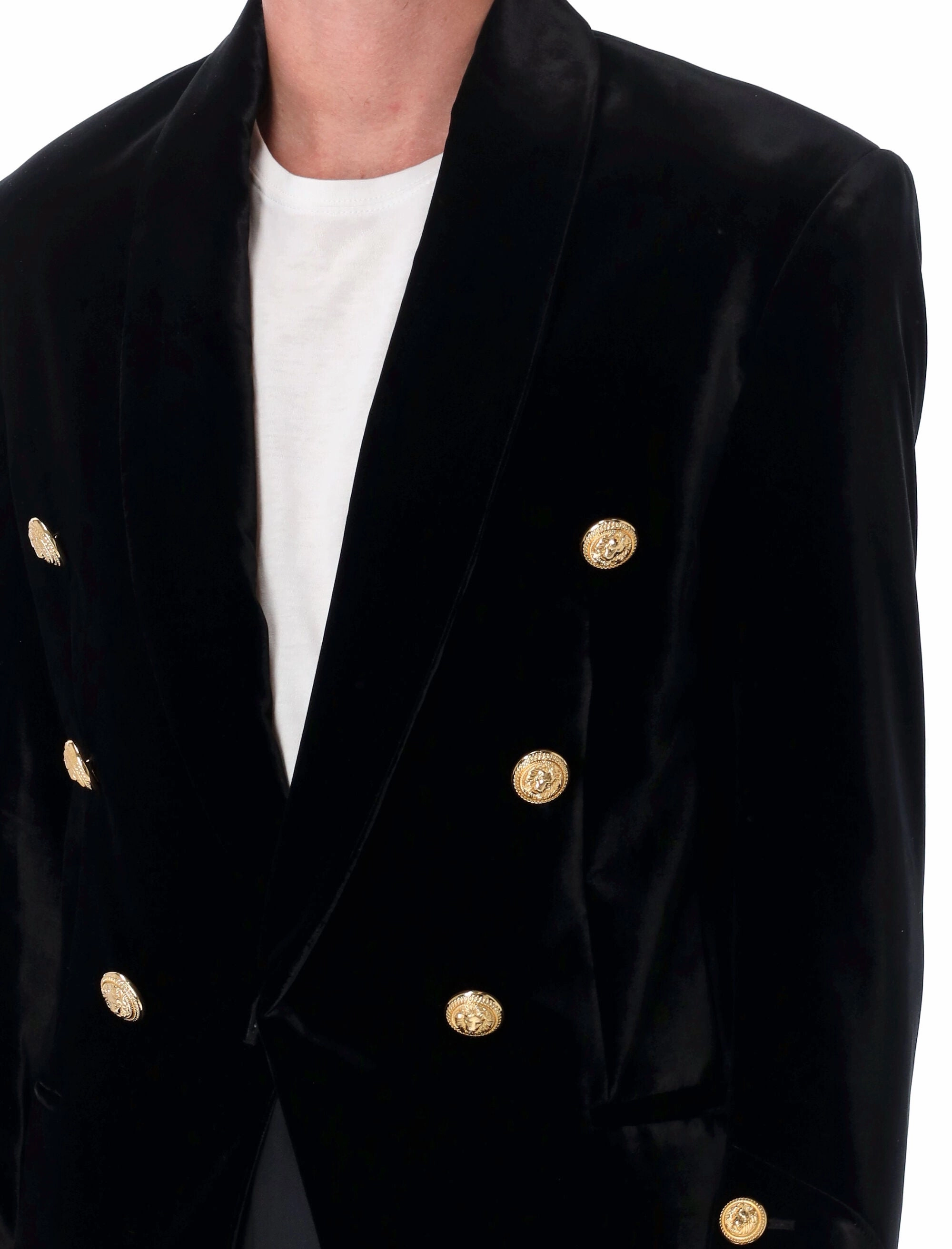 Balmain Button Embellished Velvet Blazer