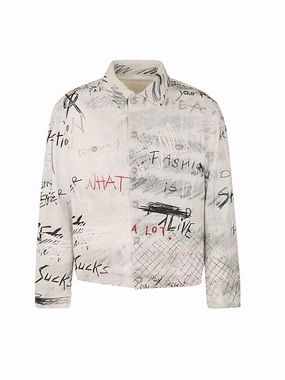 Balmain Graffiti Printed Buttoned Denim Jacket