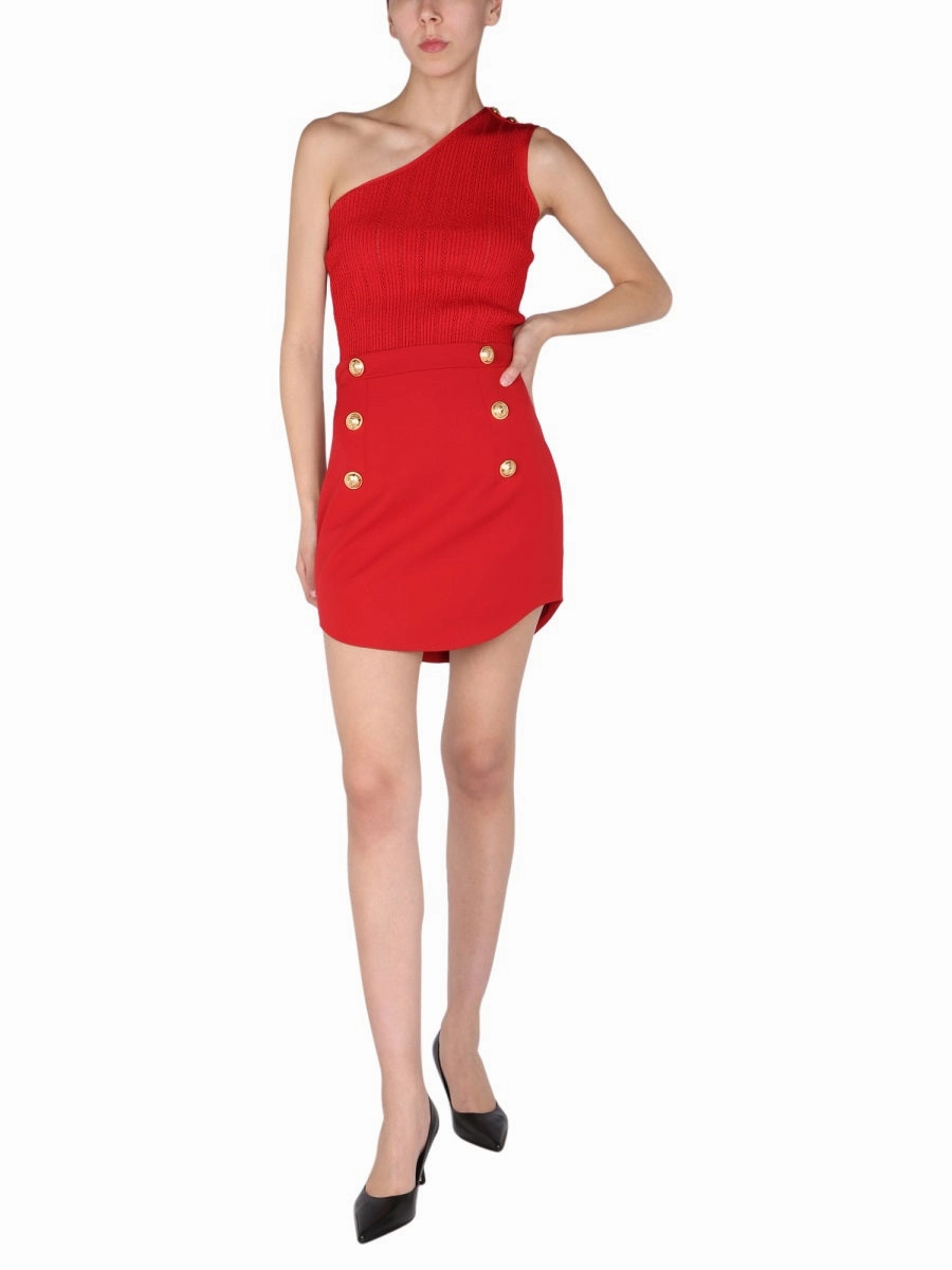 Balmain High Waist Zipped Button-Detailed Skirt