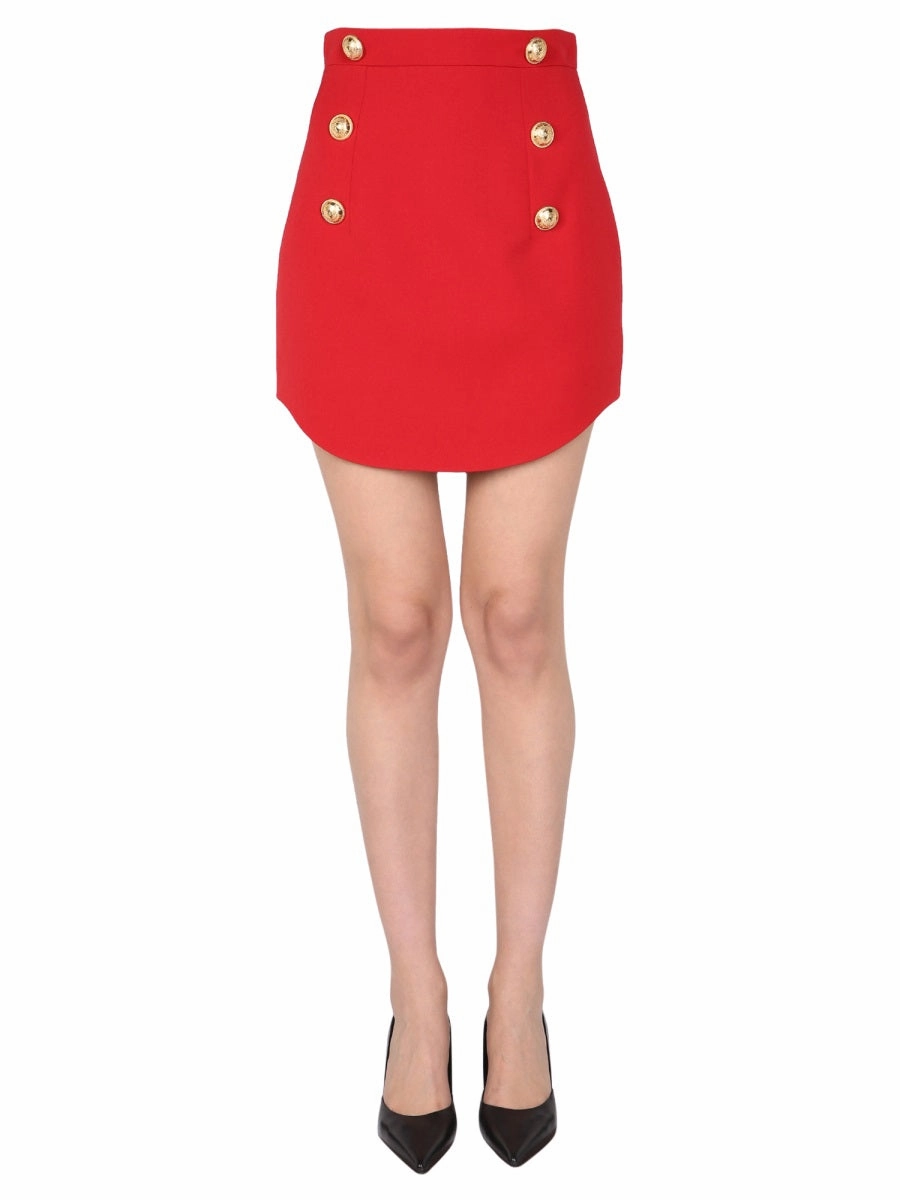 Balmain High Waist Zipped Button-Detailed Skirt