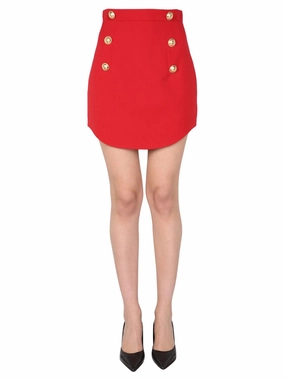 Balmain High Waist Zipped Button-Detailed Skirt