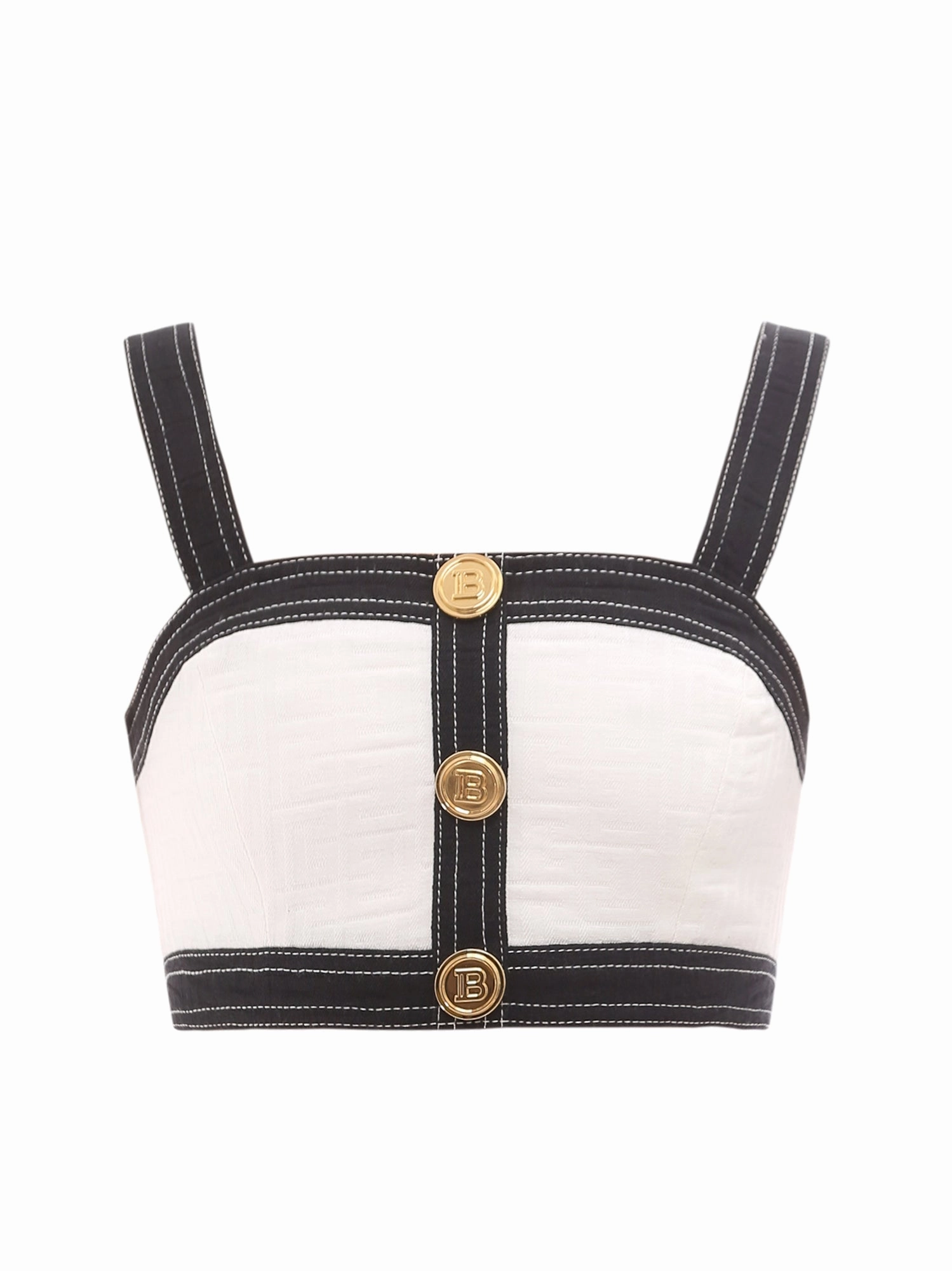 Balmain Monogram Denim Cropped Top