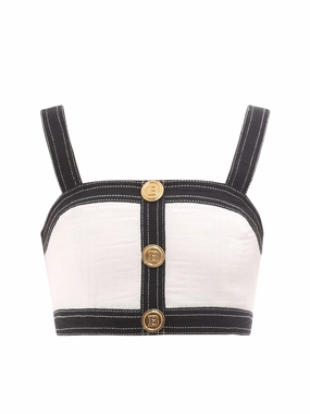 Balmain Monogram Denim Cropped Top