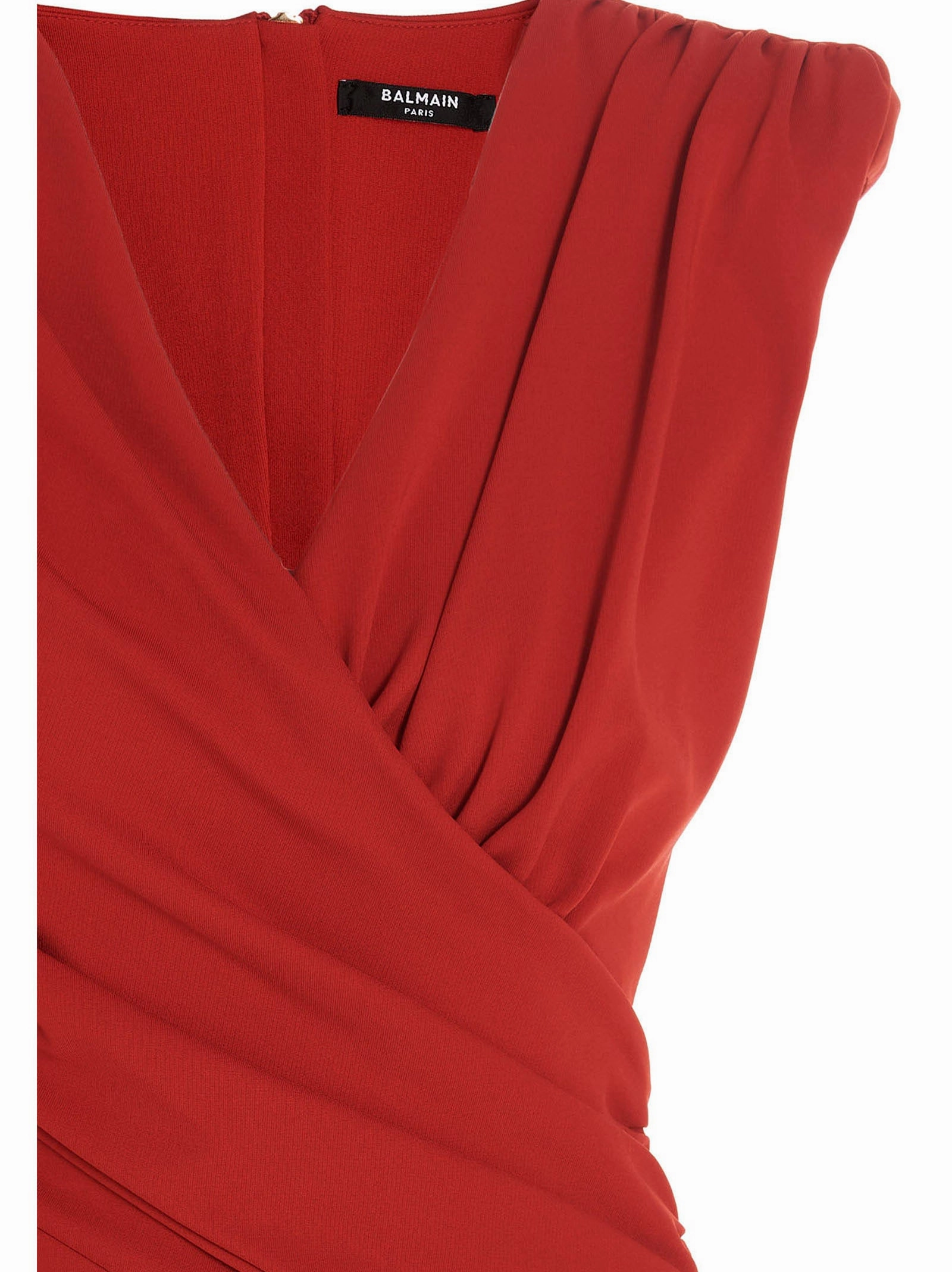 Balmain V-Neck Sleeveless Draped Mini Dress