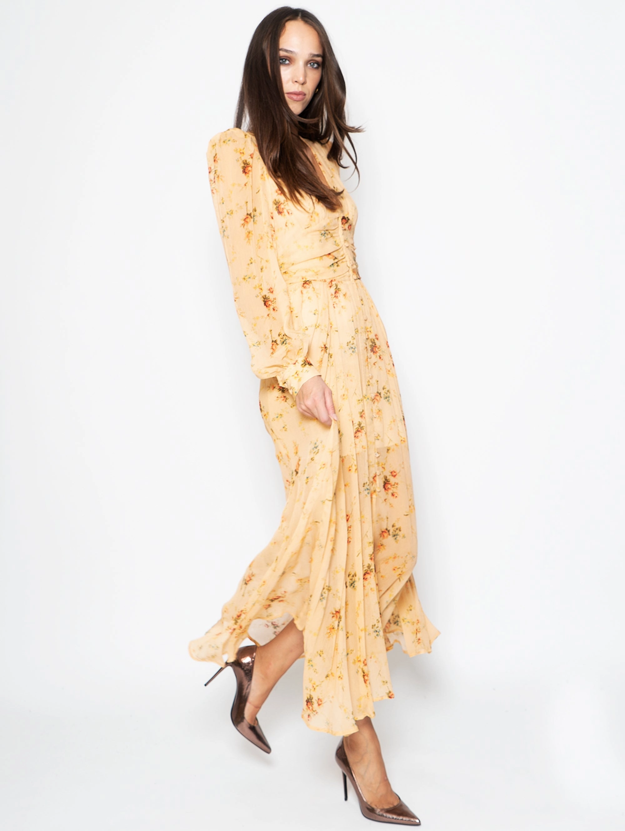 Beige Floral Shirt Dress