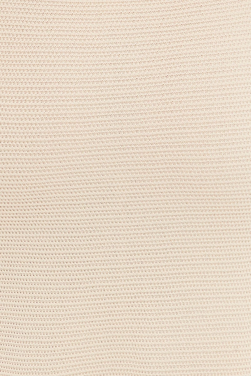 Beige Midi Skirt Knit Front Split
