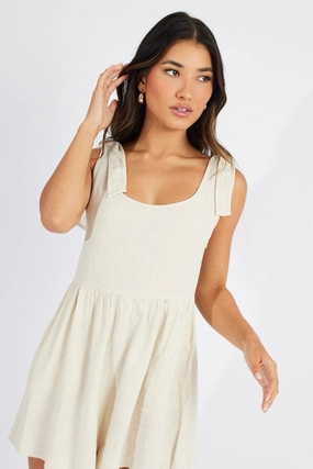 Beige Playsuit Sleeveless Shoulder Tie