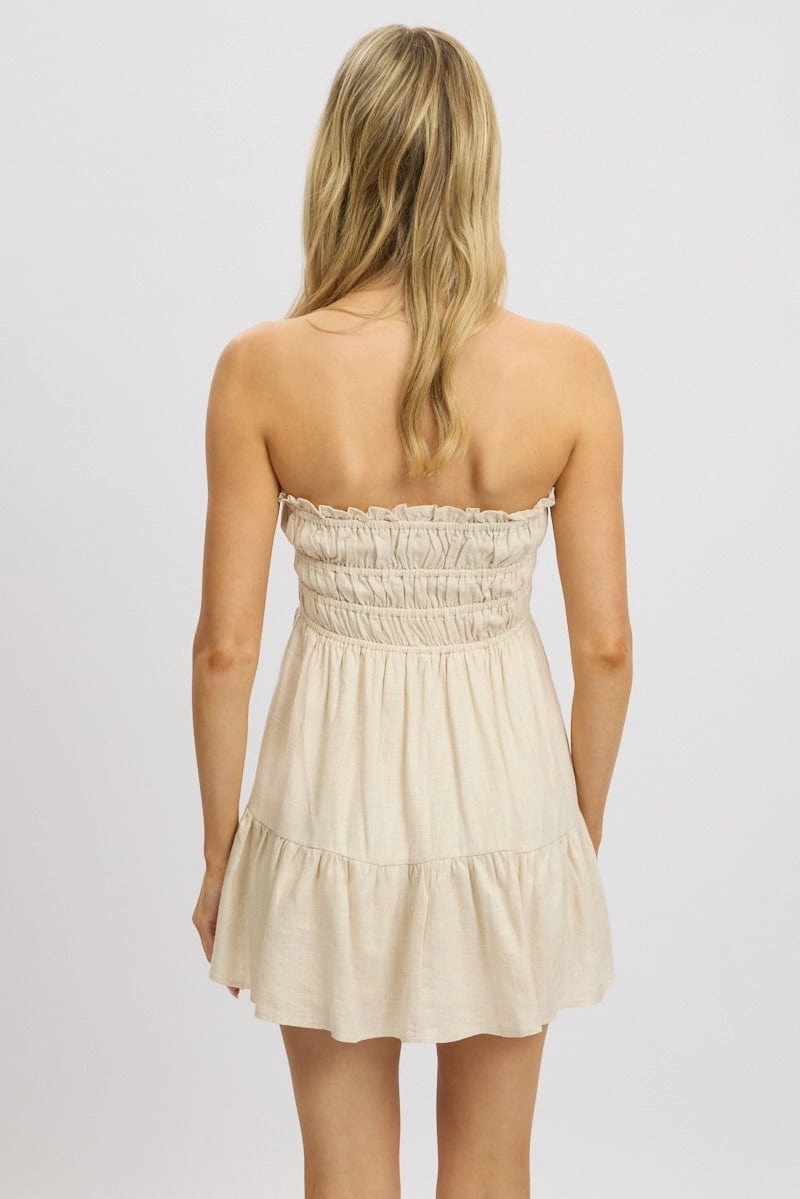Beige Strapless Dress Mini