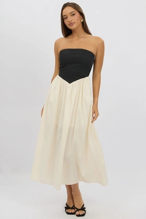 Beige Strapless Maxi Dress Colour Block
