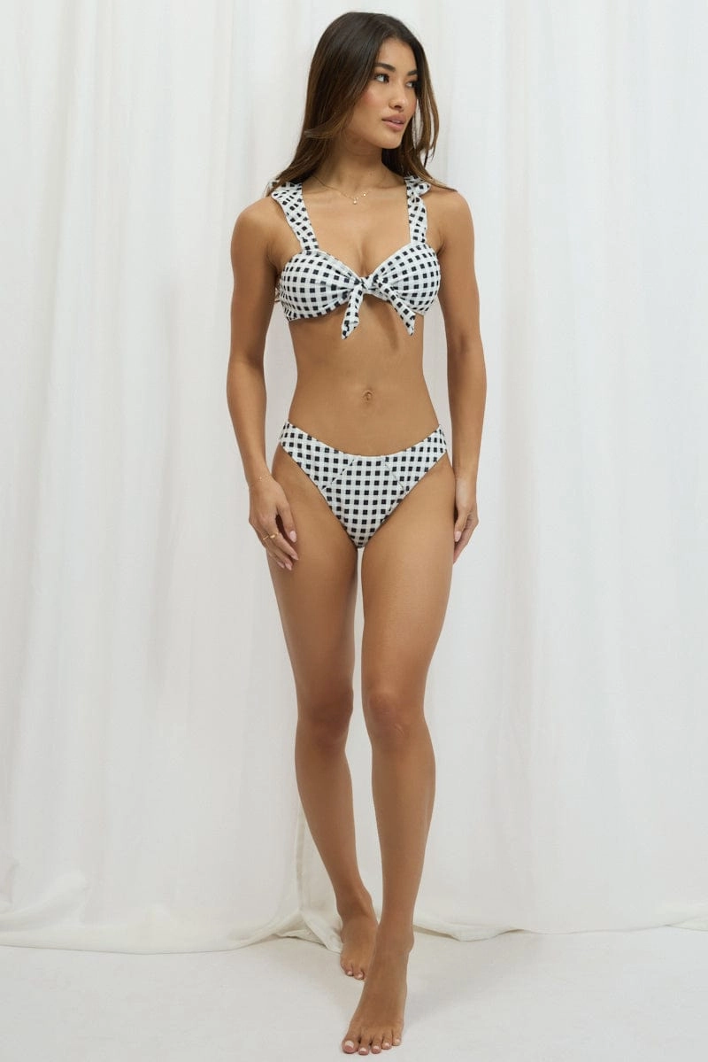 Black Check Check Print Bikini Set