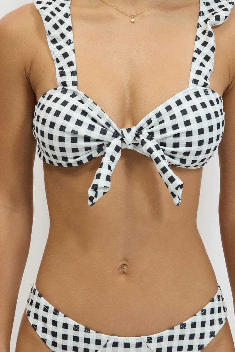 Black Check Check Print Bikini Set